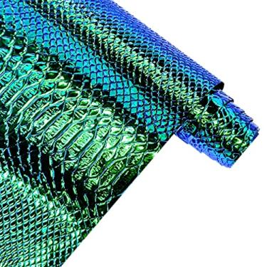 Imagem de Vinil de pele de crocodilo holográfico 30 x 135 cm, couro sintético jacaré verde escuro iridescente, tecido de artesanato em relevo para projetos de costura faça você mesmo