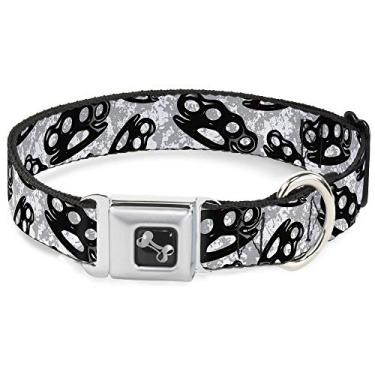 Imagem de Buckle-Down Coleira de cachorro DC-W30278-WS Fivela de cinto de segurança, juntas de latão branco/cinza/preto, 3,8 cm x 33 a 45,7 cm