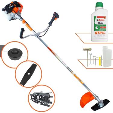 Imagem de Roçadeira Lateral Vulcan VR430S À Gasolina 43cc 1,7HP de Potência 10000rpm Completo C/ Carretel Nylon + Lâmina 2 Pontas + Enxada Rotativa + ÓLEO STIHL
