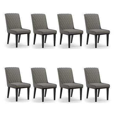 Imagem de Cadeira Sala de Jantar Base Madeira Preto Kit 8 Sofia Suede Grafite D03 - D'Rossi