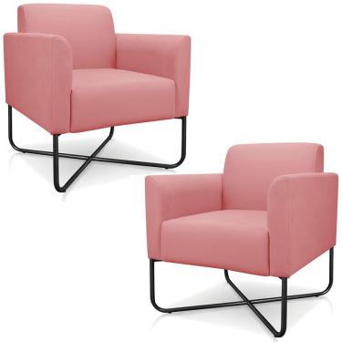 Imagem de Kit 2 Poltronas Decorativas Isabella Base X Suede Rosê/Preto - Gran Belo
