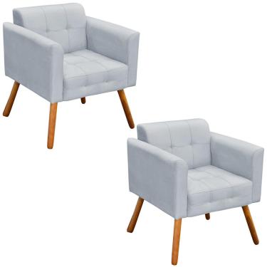 Imagem de Kit 2 Poltronas Decorativas Pés Palito Karen Suede Cinza - Gran Belo