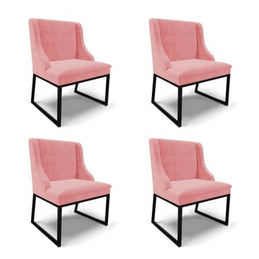 Imagem de Cadeira Sala de Jantar Industrial Preto Kit 4 Liz Suede Rosê D03 - D'Rossi