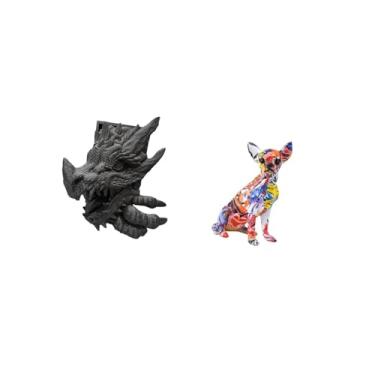 Imagem de Fenteer Escultura de Cachorro para Livros, Artesanato Colorido para Filhotes, Suporte Decorativo para Livros, Ornamento Animal Realista para Estante, Armário