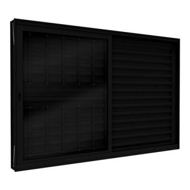 Imagem de Janela de Alumínio Veneziana Lateral com Grade 2 Folhas Móveis e 1 Fol