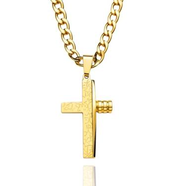 Imagem de Colar 1x1 Masculino Elo Grumet 4mm Cordão 60cm + Pingente Cruz Pai Nosso Dourado