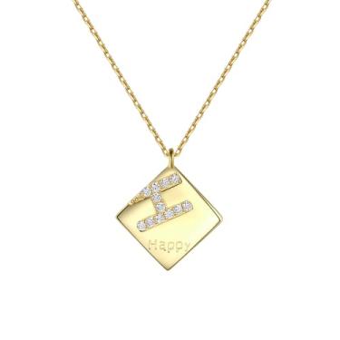 Imagem de EFASHION Colar feminino banhado a ouro 14K prata 925 criativo micro-incrustado com pingente de alfabeto clavícula, Medium, Ouro, Zircônia cúbica