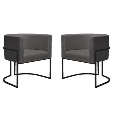 Imagem de Kit 2 Poltronas Decorativa Consultório Luna Suede Base Preta - Straso 