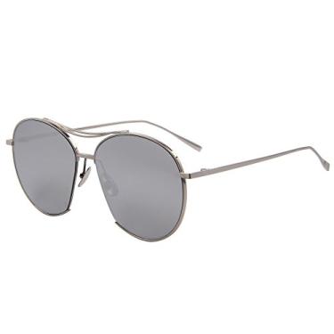 Imagem de Óculos de sol femininos com armação redonda de metal grande, retrô, lentes planas, com proteção UV, Prateado espelhado, Lens Width: 60 Millimeters