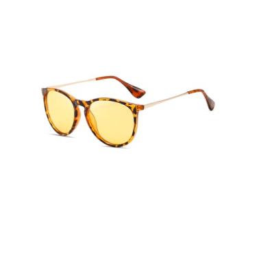 Imagem de Óculos de sol polarizados para mulheres, homens, modernos, vintage, redondos, clássicos, estilo de designer retrô, Carapaça de tartaruga/amarelo, Medium/Large