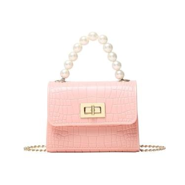 Imagem de Bolsa com estampa de crocodilo – material de PVC gelatinosa, com detalhes em pérola, mini bolsa portátil e transversal, rosa