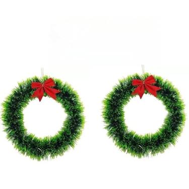 Imagem de Guirlanda Festão Verde Ou Verde 25Cm Para Porta Com Laço Vermelho Enfeite De Natal Decoração Natalina(Verde 2 Peças)