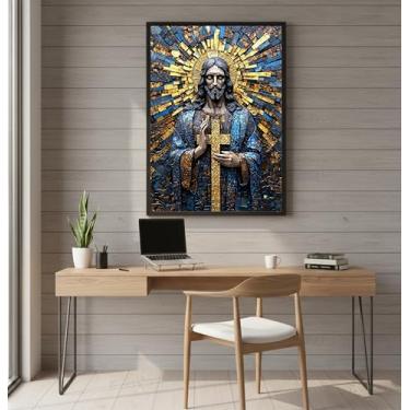 Imagem de Quadro Decorativo Religioso Jesus Cristo em Arte Sala Hall 80x60 (04, Preto, 80x60)
