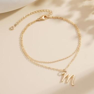 Imagem de Tornozeleiras banhadas a ouro 14K para mulheres - tornozeleira de aço inoxidável A-Z com pingente de símbolo inicial de A-Z, hipoalergênica, impermeável, aniversário, Natal, mãe, avó, 7, Latão, Sem