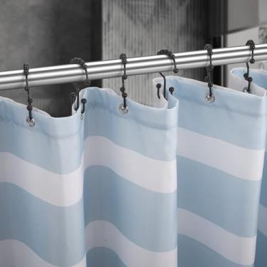 Imagem de Anéis de ganchos de cortina de chuveiro, conjunto de 12 ganchos, de metal resistente à ferrugem, anéis de chuveiro deslizantes duplos para cortinas de varões de chuveiro, preto