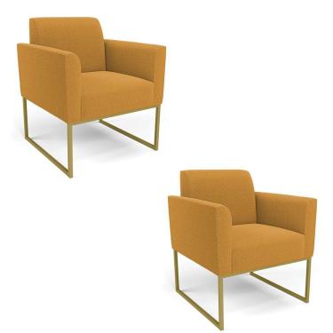 Imagem de Poltrona Sala Estar Industrial Dourado Kit 2 Marisa Bouclê Mostarda D03 - D'rossi