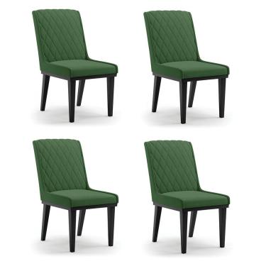 Imagem de Cadeira Sala De Jantar Base Madeira Preto Kit 4 Sofia Suede Verde D03 - D'rossi