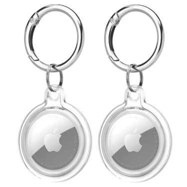 Imagem de HAUXGOGO Capa para AirTag com chaveiro (2 peças), capa AirTag de TPU resistente a arranhões para crianças, mochilas, coleiras para animais de estimação (transparente)