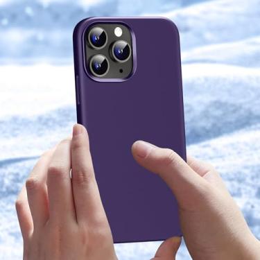 Imagem de Capa para celular compatível com iPhone 14 Pro Max de 6,7 polegadas, de silicone líquido fino, 4 camadas, capa protetora com forro de microfibra antiarranhões (roxo escuro)