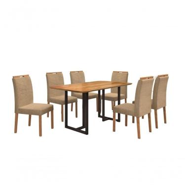 Imagem de Conjunto De Jantar Viena Com 6 Cadeiras Base Goiás Bm Tubulares Cinamomo-linho Bege 306