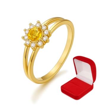 Imagem de Anel Feminino Solitário Amarelo Citrino Dois Aros Banhado a Ouro 18k Zircônias Pedras Presente (17)