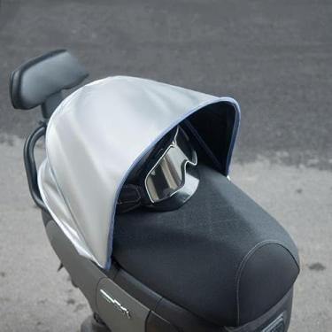 Imagem de KSOPUERT Capa de assento de scooter motorizada, proteção solar à prova d'água à prova de poeira com revestimento prateado, resfriamento eficaz, escudo térmico dobrável para moto de scooter elétrica