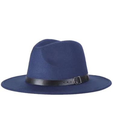 Imagem de Chapéu masculino Fedoras Jazz feminino verão primavera preto mistura boné chapéu casual ao ar livre azul marinho tamanho infantil 52-54 cm