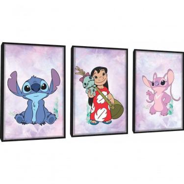 Imagem de Quadros Decorativos Lilo & Stitch E Angel Com Moldura Preto