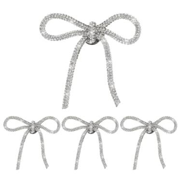 Imagem de MBAIYO 4 peças de laço de strass, broche de arco de cristal, alfinete de laço de prata, laço de strass broches brilhantes para mulheres, chapéus, formatura, casamento, festa, vestido, terno, camisa