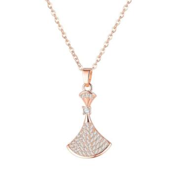 Imagem de Colar feminino com pingente de vestido de ouro rosa banhado a ouro 18 K, corrente de aço inoxidável com zircônia cúbica, elegante saia dançante, joia de presente para esposa, namorada, mãe, Pendant