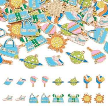 Imagem de Boutigem Pingentes coloridos esmaltados com tema esportivo, beisebol, rúgbi, beisebol, basquete, tênis, bolas esportivas, pingentes de metal para artesanato faça você mesmo, joias, Esmalte, Sem Pedra