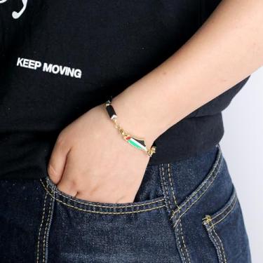 Imagem de Pulseira retangular de contas da Palestina com mapa de bandeira e design da amizade - joia esmaltada ajustável para uso diário YA6030, One Size, Aço inoxidável, Sem Pedra Preciosa