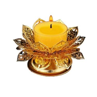 Imagem de Suporte de lâmpada de lótus, liga de zinco, fácil de usar, em forma de lótus, suporte de incenso oco dourado, vela de manteiga artesanal criativa (ouro)