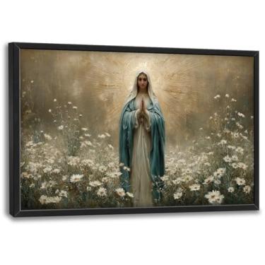 Imagem de Glocmna Arte de parede grande emoldurada para sala de estar virgem maria católica decoração de parede mãe abençoada de Jesus tela cristã religiosa Maria quadros pintura impressão arte decorações sala