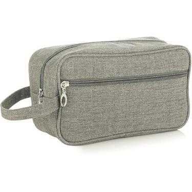 Imagem de Kirk Necessaire Masculina Viagem (Bolsa de Toilette) Nylon Impermeável, Alça Lateral, 2 Compartimentos, Organizador de Higiene Executivo para Shampoo, Barba e Perfume (Cinza)