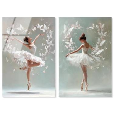 Imagem de Blush Pink Ballet Reverie conjunto de 2 painéis impressão acrílica arte de parede glamorosa por Art Remedy, pronto para pendurar, 25 x 38 cm
