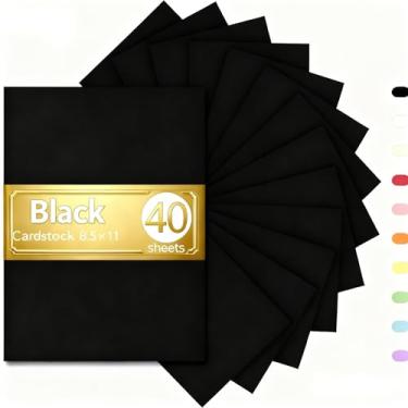 Imagem de ALEWAPO Cartolina preta 21 x 28 cm, 40 folhas, papel grosso 34 kg/200 g/m2, papel para impressora de cartolina 21 x 28 cm, cartolina preta para convites, menus, casamento, cartões DIY