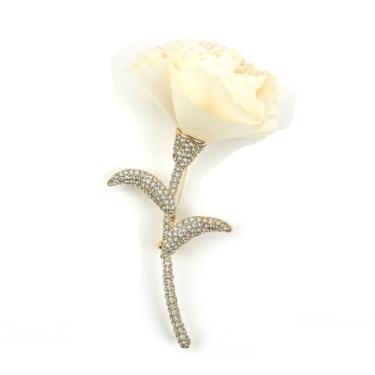 Imagem de Broche de folha de strass de flor rosa de cetim para mulheres meninas tecido floral broches de cristal broches de lapela acessórios de roupas para vestido terno corpete flor na lapela boho casamento