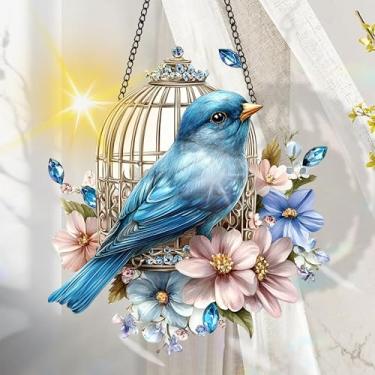 Imagem de Acrílico colorido Suncatcher, decoração de janela suspensa de pássaros com design de vitral impresso, apanhador de sol, arte de parede de arco-íris, ideia de presente e ornamento de jardim, uso