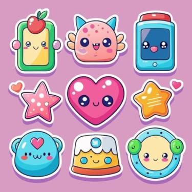 Imagem de Adesivo Infantil Kawai Decorativo para Quarto e Materiais Escolares 9 Peças Coloridas e Fofas 30x30cm