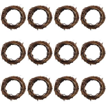 Imagem de BLLNDX Conjunto de 12 peças de guirlanda de videira natural, diâmetro de 6 cm, anéis de tecido de vime feitos à mão, materiais de decoração de outono para casa, para porta de Natal, flores secas