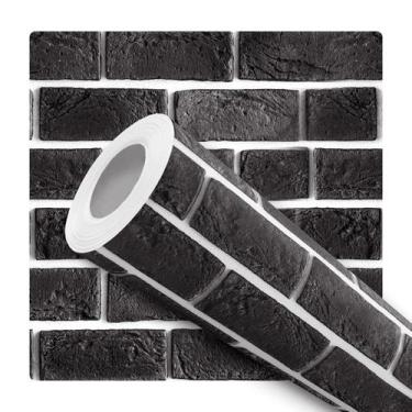 Imagem de Papel de Parede Adesivo Tijolinho Preto Branco Moderno Quarto Sala de 