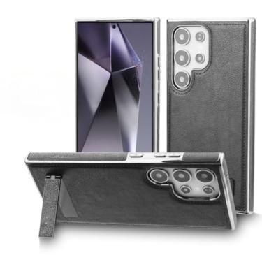 Imagem de Capa de celular para Samsung Galaxy S25 S24 S23 Ultra S25 + S24 S23 Plus, couro galvanizado, à prova de quedas, com suporte magnético (para Galaxy S24/preto)