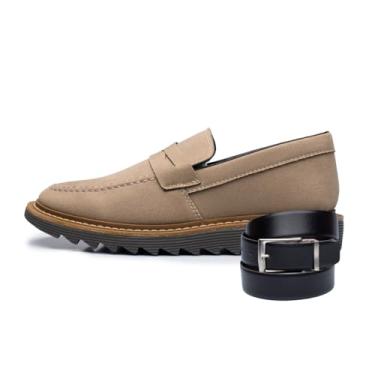 Imagem de ThézB Sapato Social Oxford Masculino em Couro Sintético, Sola Tratorada, com Cinto Social, Estilo Brogue, para Escritório e Festas (Capuccino Cinza, BR, Adulto, Numérico, 44)