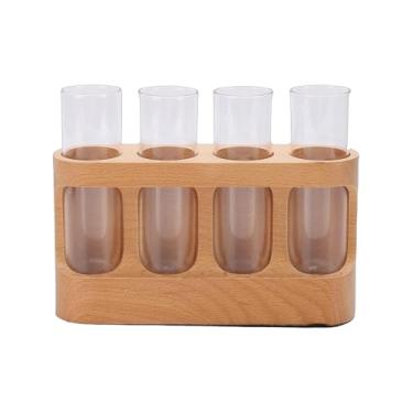 Imagem de Luocute Estação de Propagação de Plantas, Suporte de Madeira Com Luz Led Regulável de 9 Níveis Com 4 Tubos de Ensaio de Vidro, Vasos para Plantas Hidropônicas, Decoração de Casa