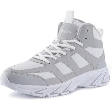 Imagem de Joomra Tênis masculino estiloso de cano alto inspirado no atletismo, X35 | Cinza e branco, 45