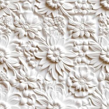 Imagem de FunStick Papel De Parede Autoadesivo Branco-Creme 17,5" X 354", Com Estampa Floral 3D Falsa, Papéis Autoadesivos Para Quartos, Salas Estar, Painéis Parede, Contact Branco Paredes E Armários