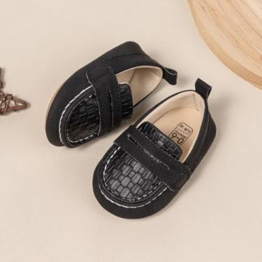 Imagem de Sapatos Oxford para bebês meninos mocassins de couro PU borracha e sola macia sapatos vestidos de casamento, A02/preto, 12-18 Months Toddler
