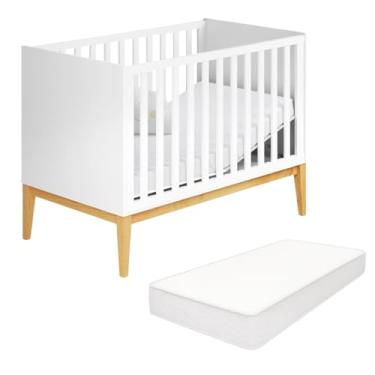 Imagem de Berço Retrô 2 em 1 Amor Perfeito Branco com Mini Cama, Colchão Incluso, MDF e Madeira Maciça, Pintura Atóxica e Regulagem de Altura