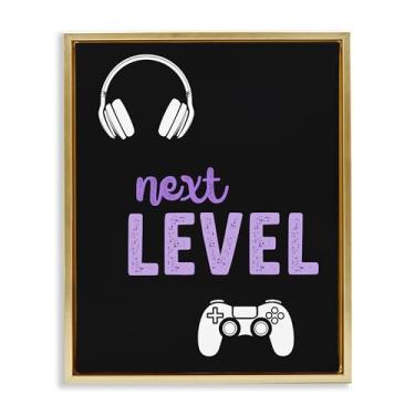 Imagem de Stupell Industries Arte de parede Next Level Headset & Controller com moldura dourada flutuante, design por Christine Simpson Art, 53 x 43 cm